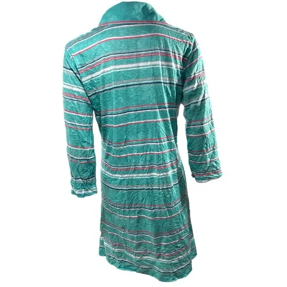 David Cline Striped Dress 3/4 Sleeve Collared Casual Tunic Green Size M - Picture 2 of 8